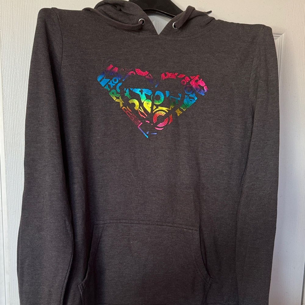 Roxy Charcoal Hoodie with Multicolor Logo